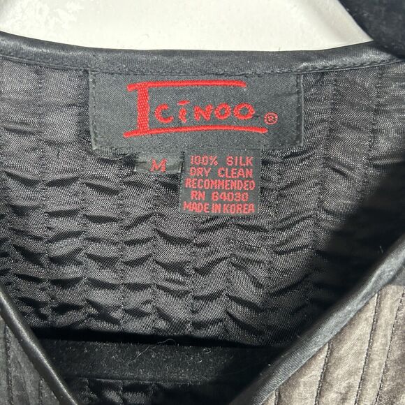 VTG Icinoo 100% Silk Jacket Women Size Medium Art Abstract Brown Gray Black 90s - Picture 3 of 8